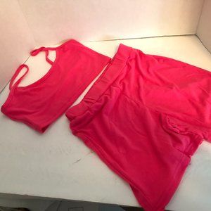 Short Set Muted Hot Pink Spaghetti Strap Top w/Shorts Round Neck 2 Piece Sm PJ's